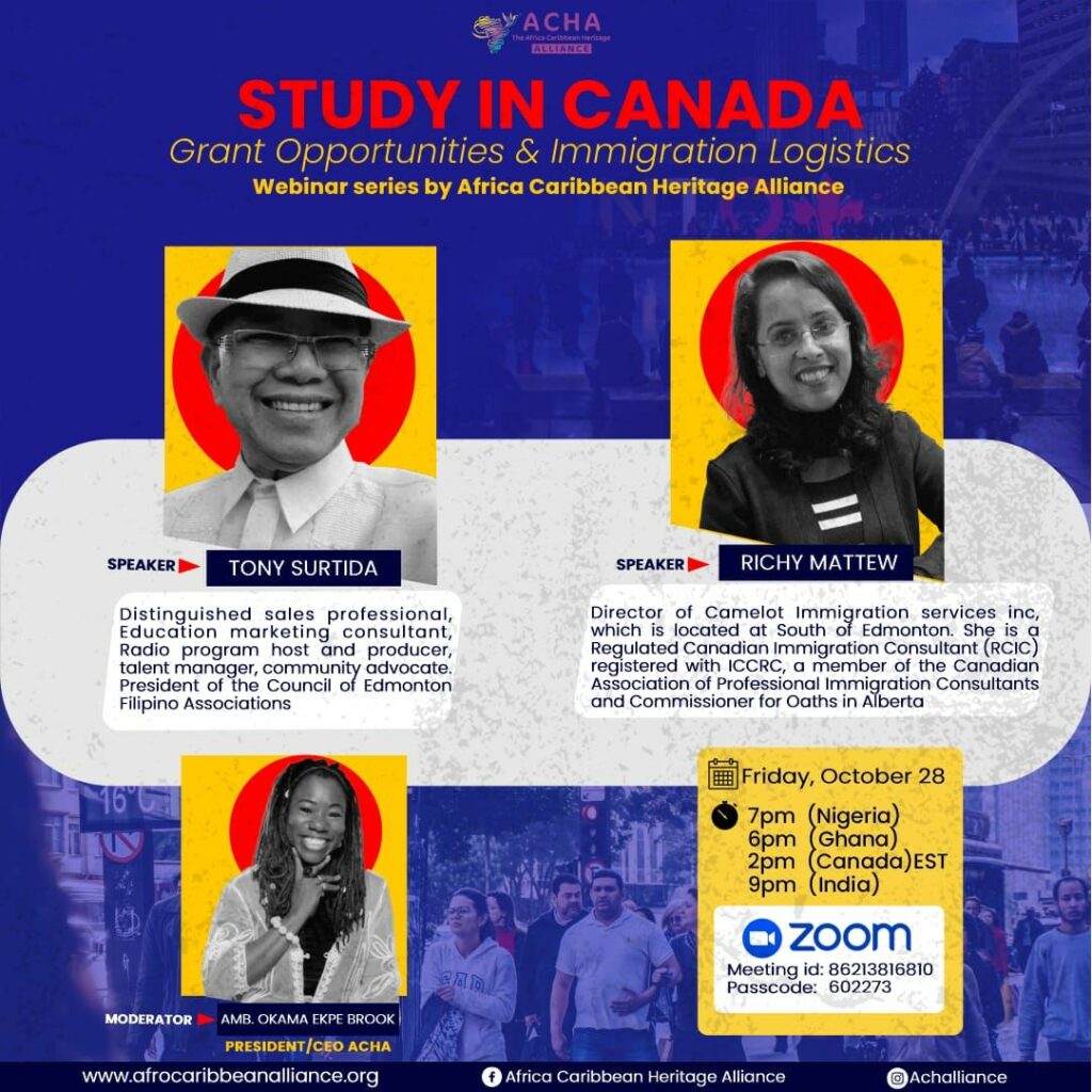 ACHA Webinar Series: Study in Canada - Grant Opportunities and Immigration Logistics