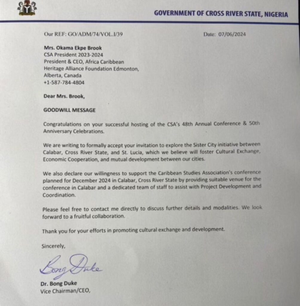 Cross River State Government Affirms Partnership and Support for Caribbean Studies Conference